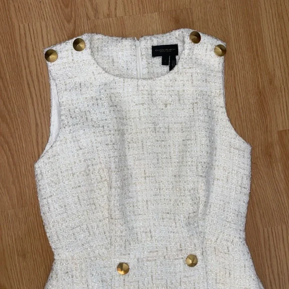 Donna Karan White and Gold Sleeveless Tweed Sheath Mini Dress Size 2 - Picture 8 of 13
